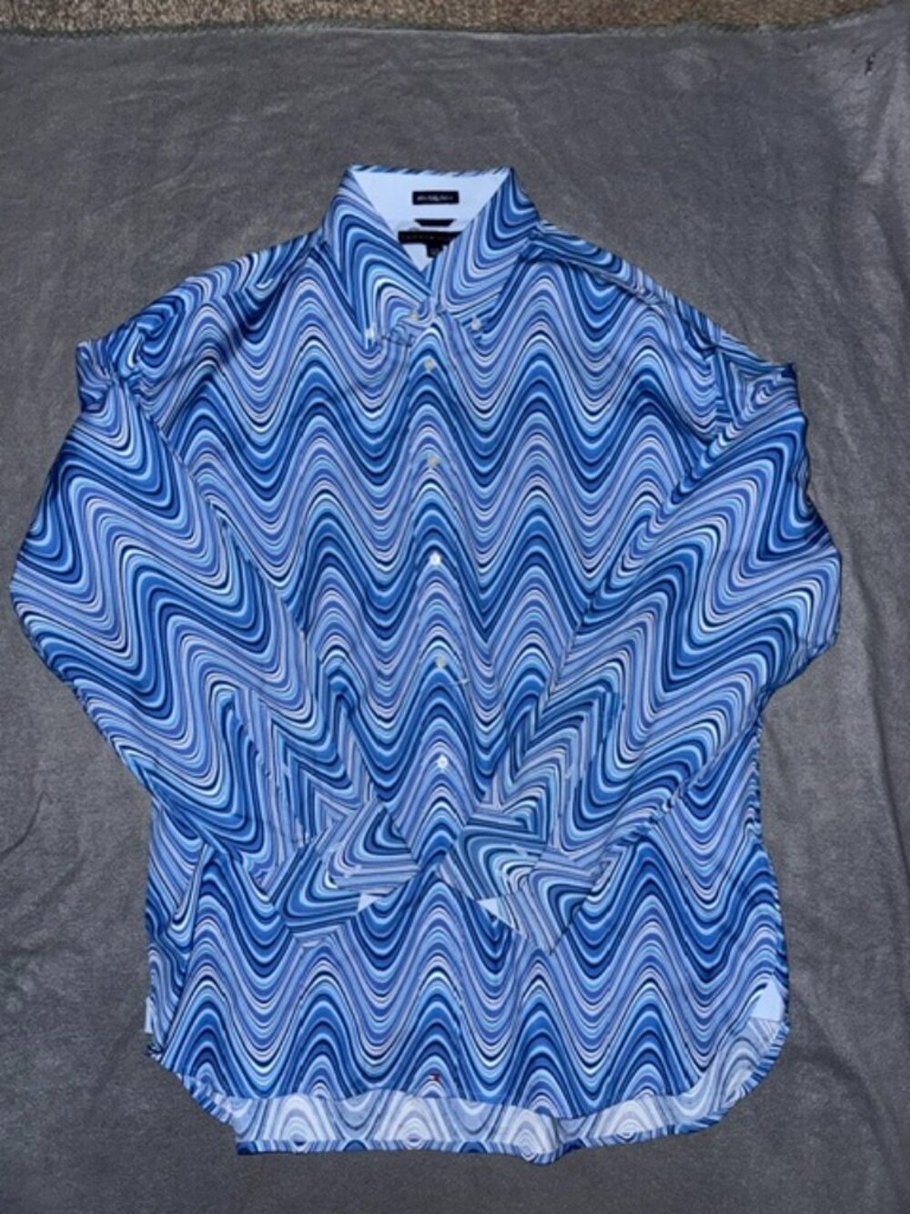 Vintage 2004 Tommy Hilfiger Men’s XL Button Down Cotton Shirt Blue Swirl Pattern